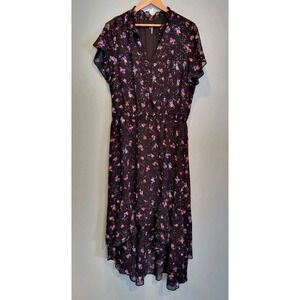 Black Floral Chiffon Ruffle Hi Lo Whimsigoth Maxi Dress 1 State Sz 2X